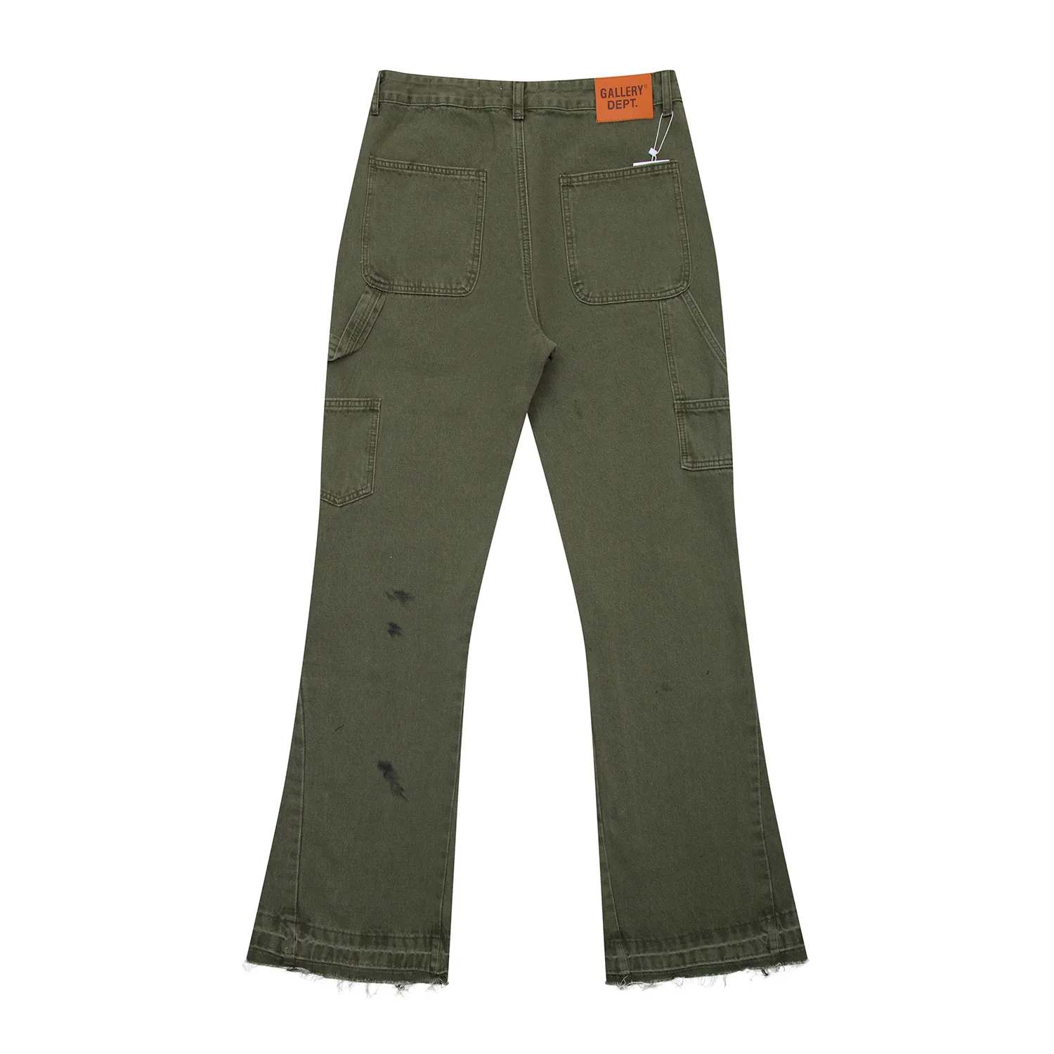 p260 (detail picture) 637#Gallery Dept New style splashed ink and paint washed military green splicing bootcut jeans olive green overalls jeans versatile casual pants washed olive green S~XL